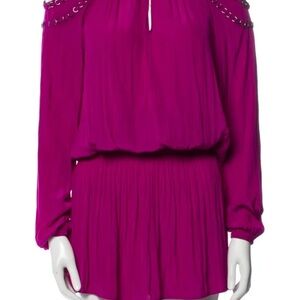 Ramy Brook Fuchsia cold shoulder chain detail mini dress